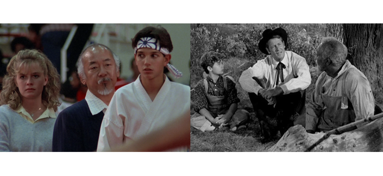 The Karate Kid with Mr. Miyagi and Joel McCrea with his son and neighbor